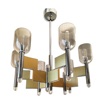 Chandelier from Sciolari chrome-gold and glass. 1970