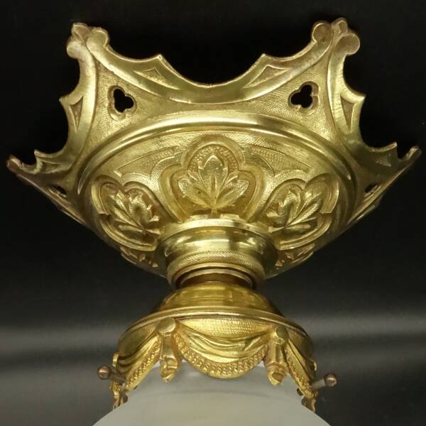 Louis XVI style pendant light / ceiling light / ogive chandelier - gilded bronze & chiseled glass