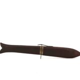 Fish knife and fork with a wooden and brass sheath sculpture.