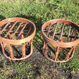 2 anciens tabourets & table basse en rotin