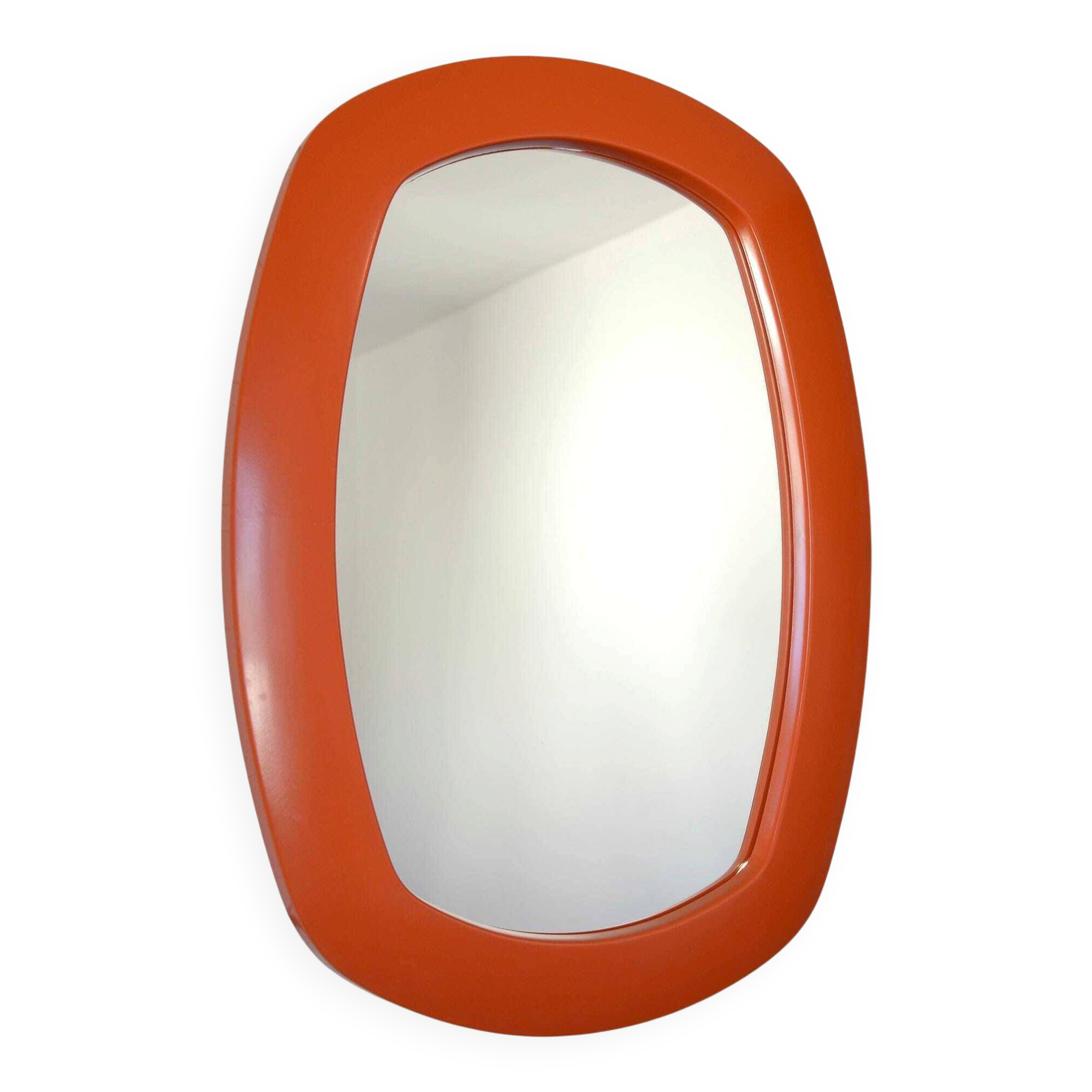 Rare 1970s Orange Space Age Mirror | Vintage Pop Art Yugoslav Wall Mirror
