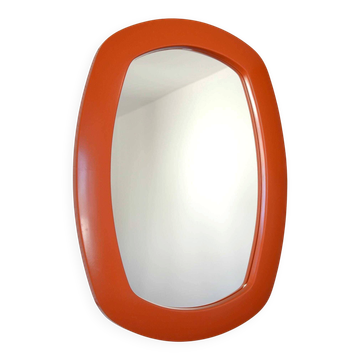 Rare 1970s Orange Space Age Mirror | Vintage Pop Art Yugoslav Wall Mirror