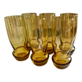 6 amber blown glass water glasses