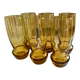 6 amber blown glass water glasses