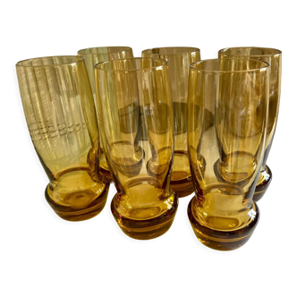 6 verres à eau en verre soufflé ambré