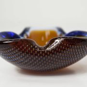 Cendrier Murano verre bullé orange bleu et transparent 1960