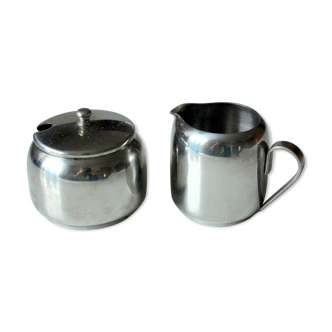 Sugar and milk pot set stainless steel, vintage