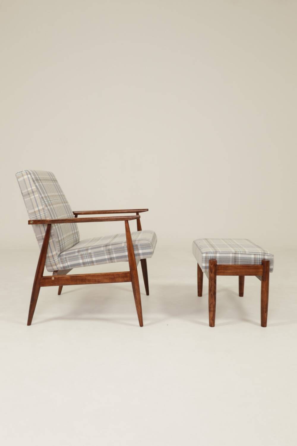 Ensemble fauteuil et repose-pieds vintage Tartan Royal Design Mid Century Style