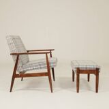 Ensemble vintage fauteuil et repose-pieds Tartan Royal Design Mid Century Style