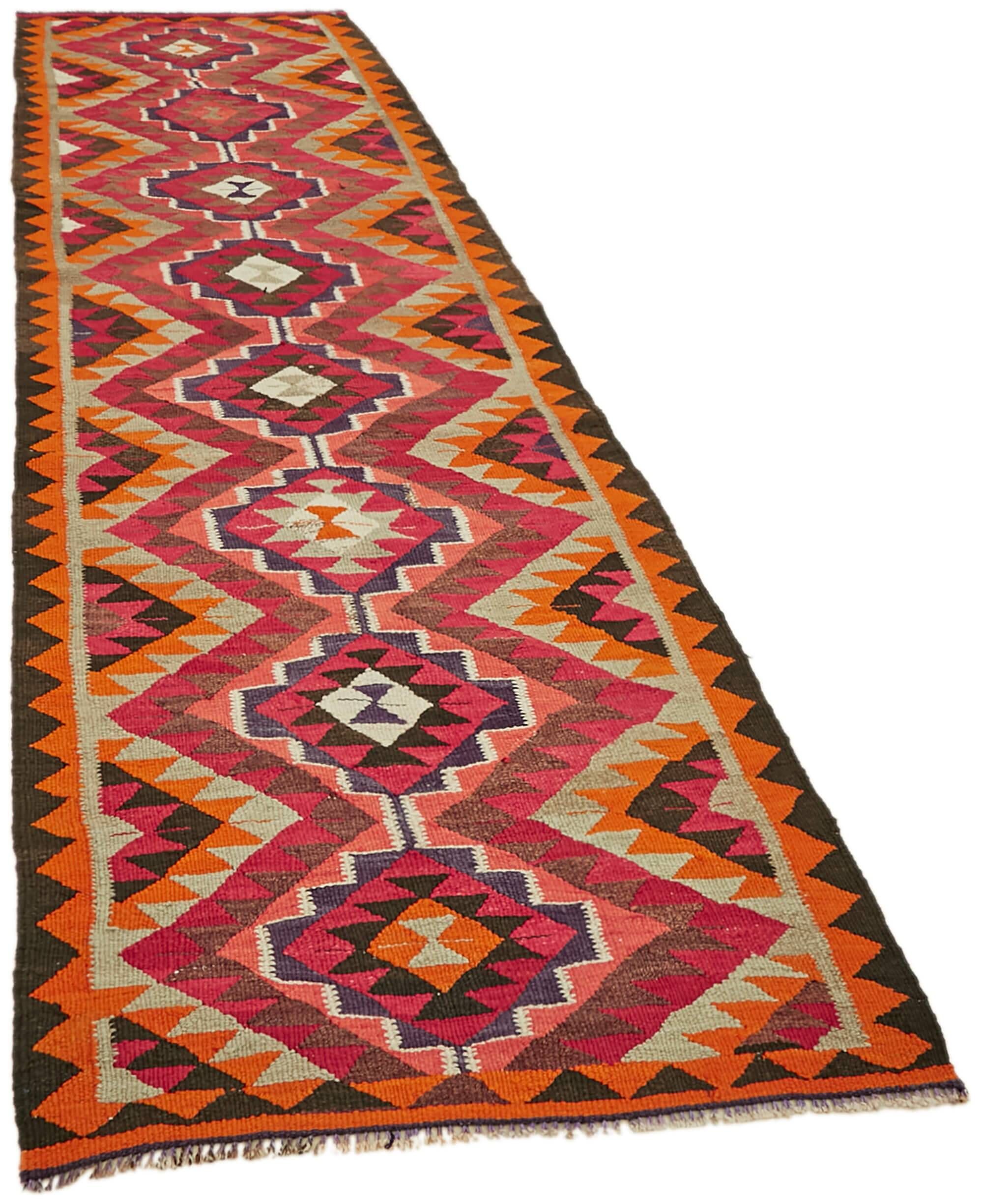 Turkish Handwoven Vintage Herki Kilim 105 cm x 340 cm