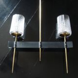 Lustre suspension eclairage vintage lineaire a 2 tetes 1950