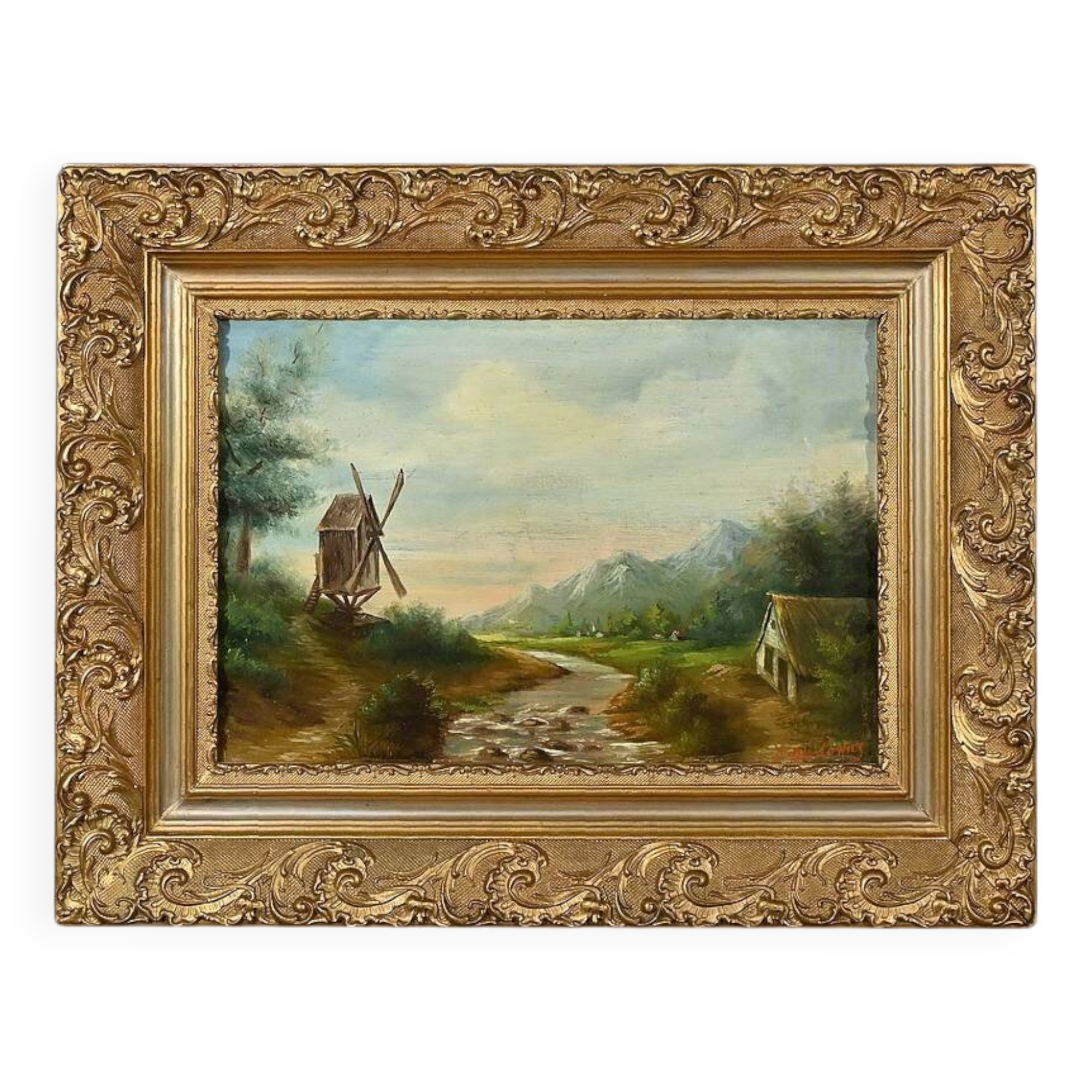 Huile sur Toile « Le Moulin » de N. Okolowicz – Début XXe