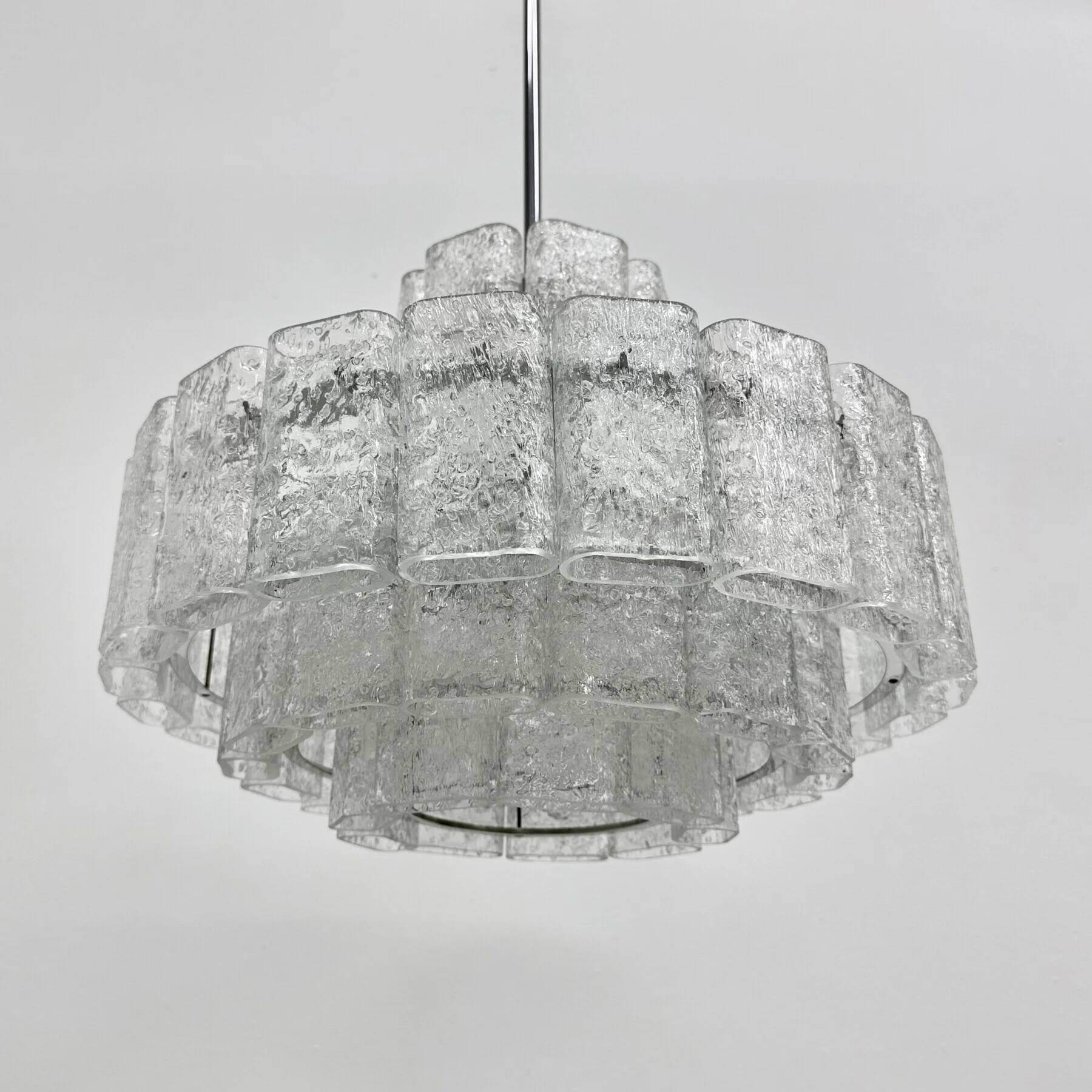 Mid-century design Doria Leuchten glass chandelier, 1970s