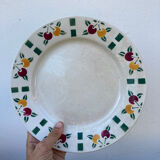 6 flat plates in white Gien ceramic with fruit patterns