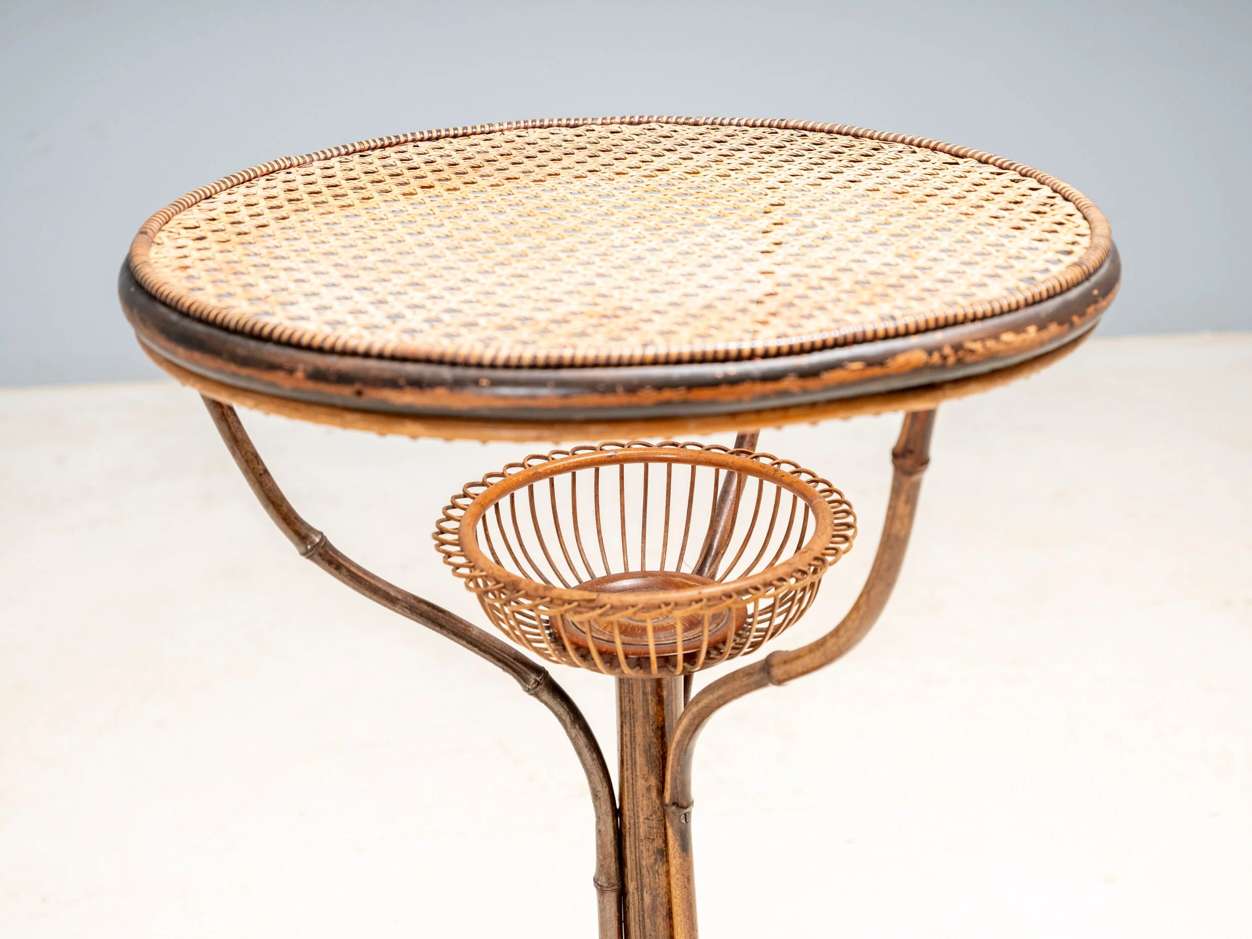 Art Nouveau bentwood & rattan pedestal table, Central Europe, c. 1900–1925