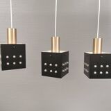 Three older square pendant lamps in Space-Age style, Denmark 1980s