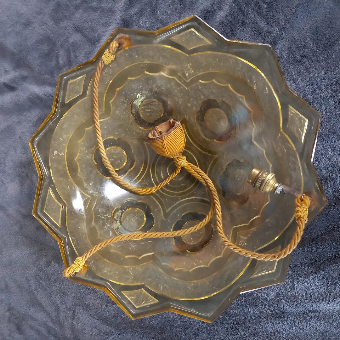 Huge ceiling lamp chandelier yellow glass art deco