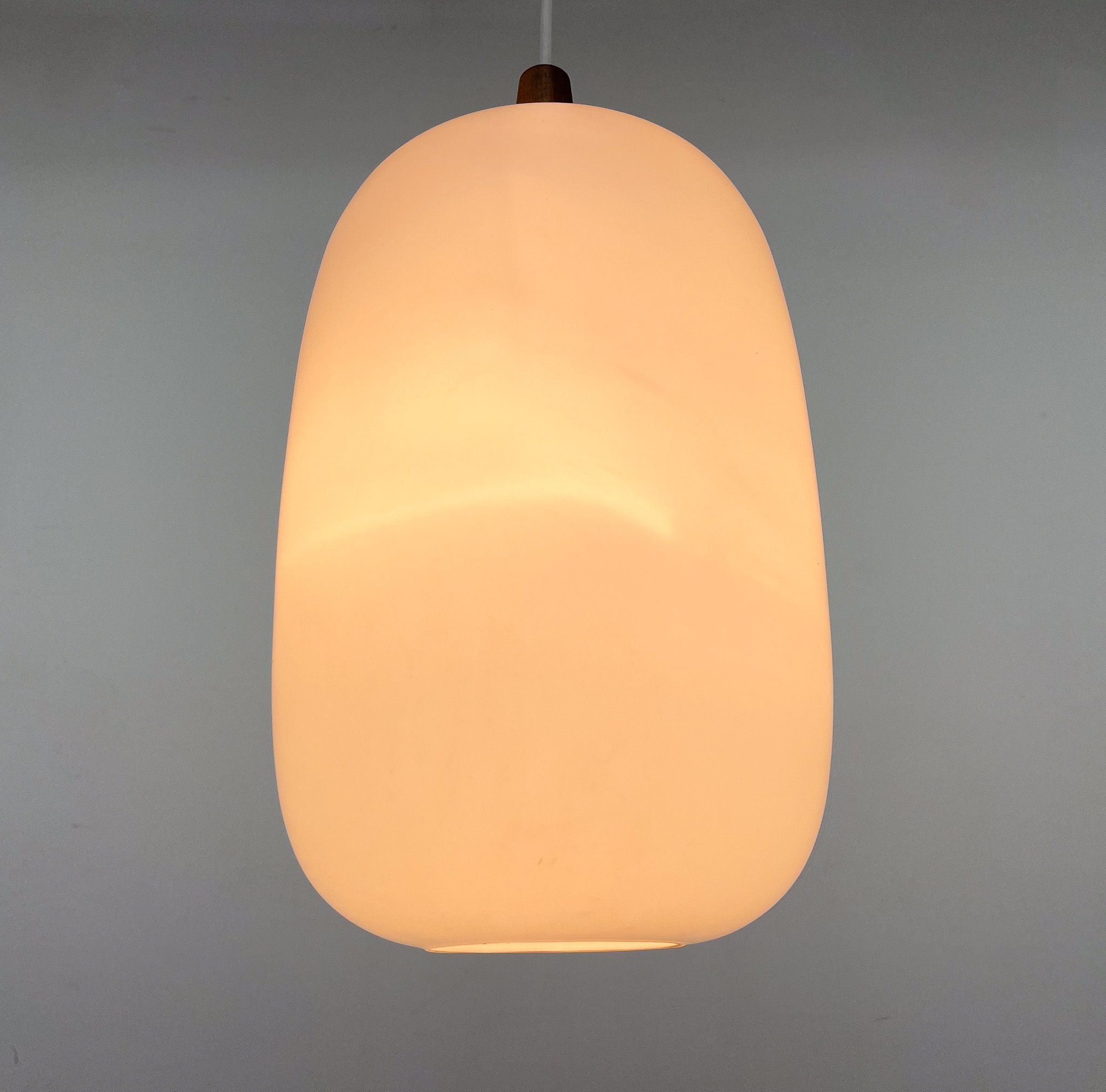 1960s Wood and Glass Pendant Light by ULUV, Czechoslovakia, Marked by Manufacturer