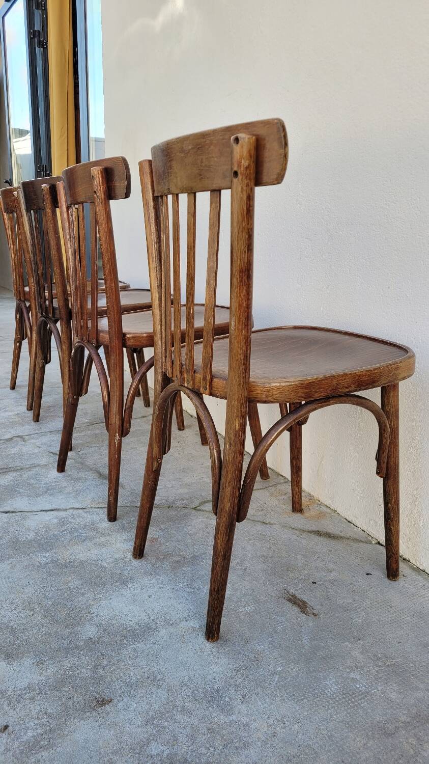 Set of 4 vintage Baumann style bistro restaurant chairs 1950s