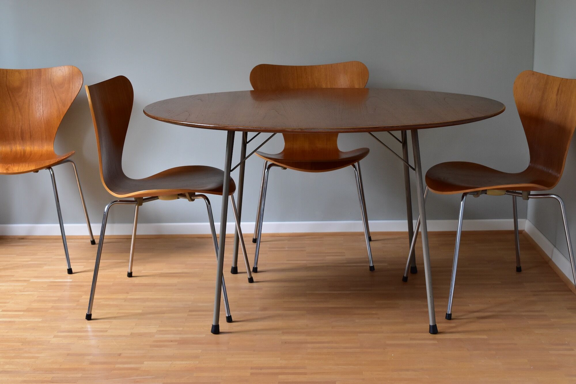 Set of Four Teak 3107 Dining Chairs by Arne Jacobsen for Fritz Hansen Denmark