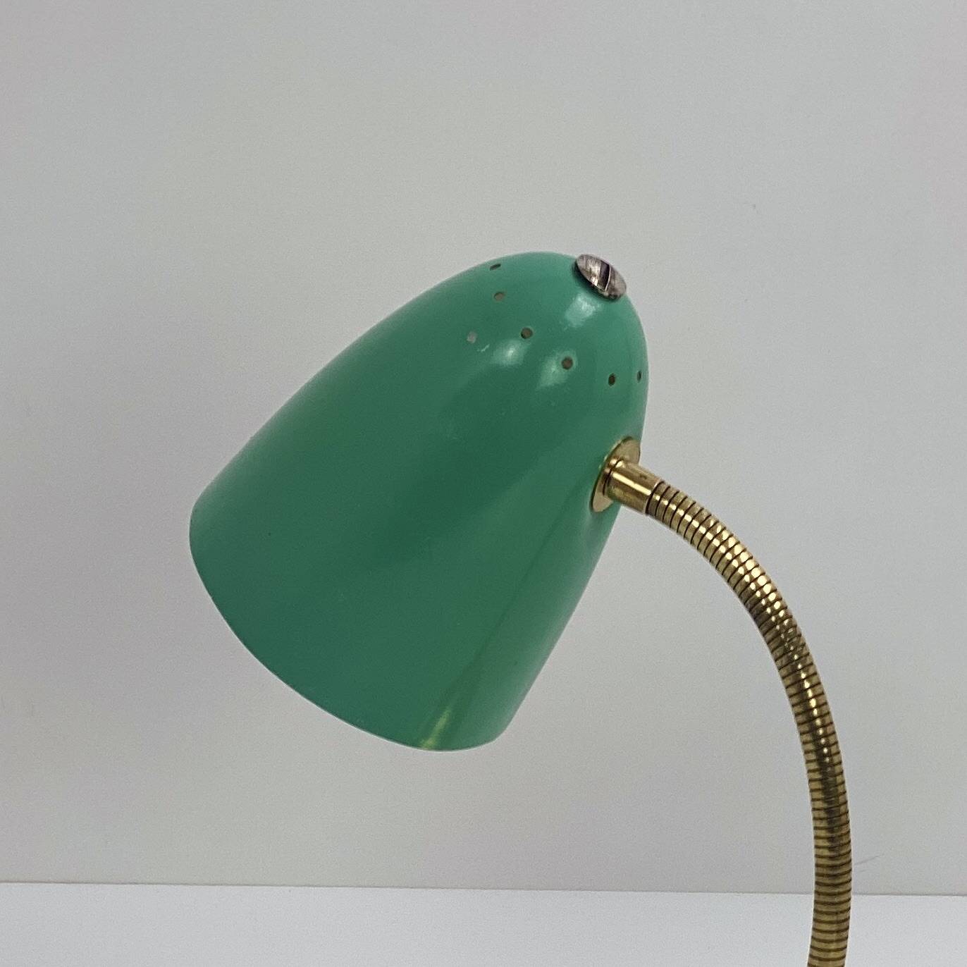 Lampe vintage verte et laiton, 1950