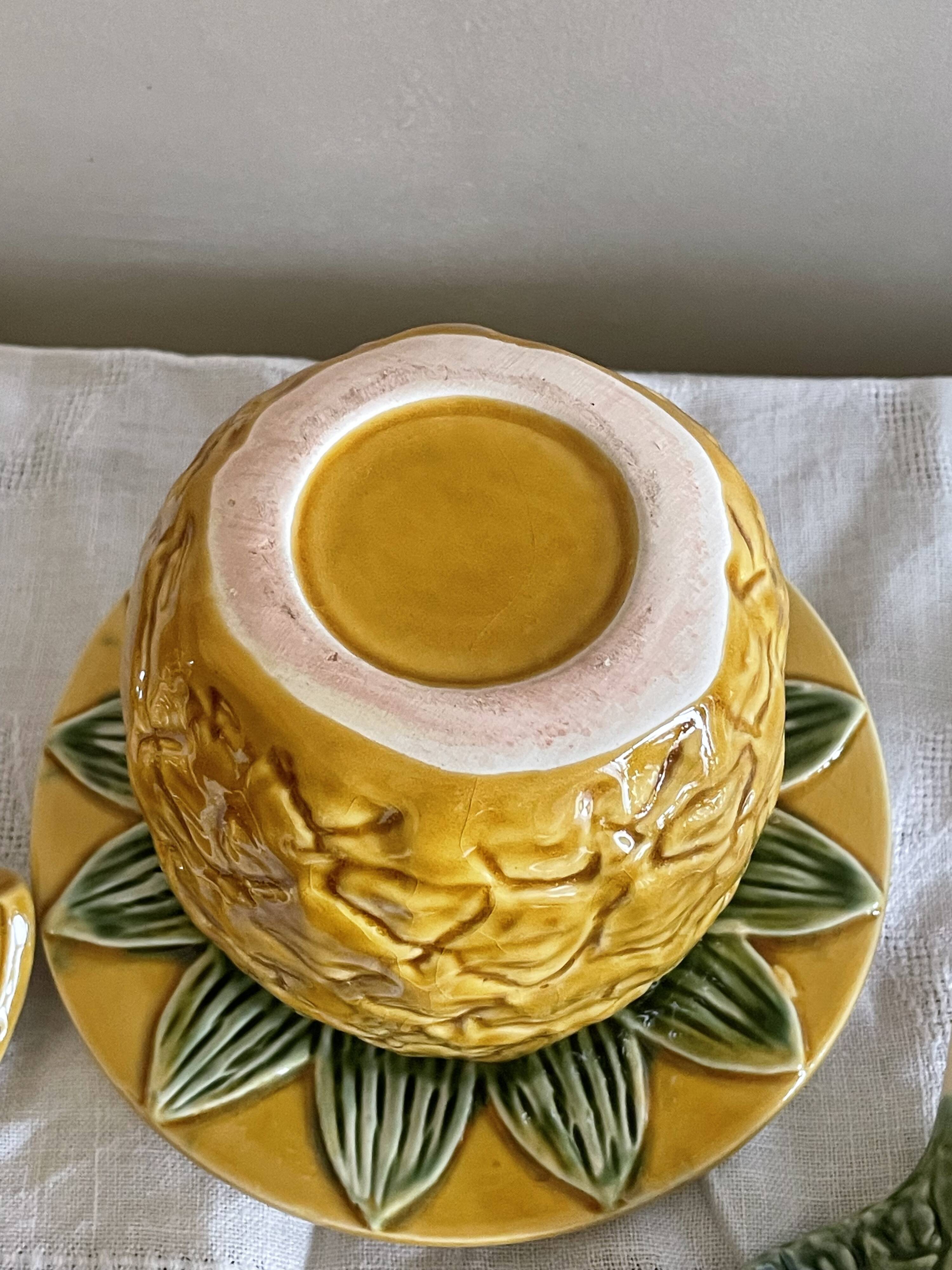 Jam pot, pineapple sugar bowl in slip