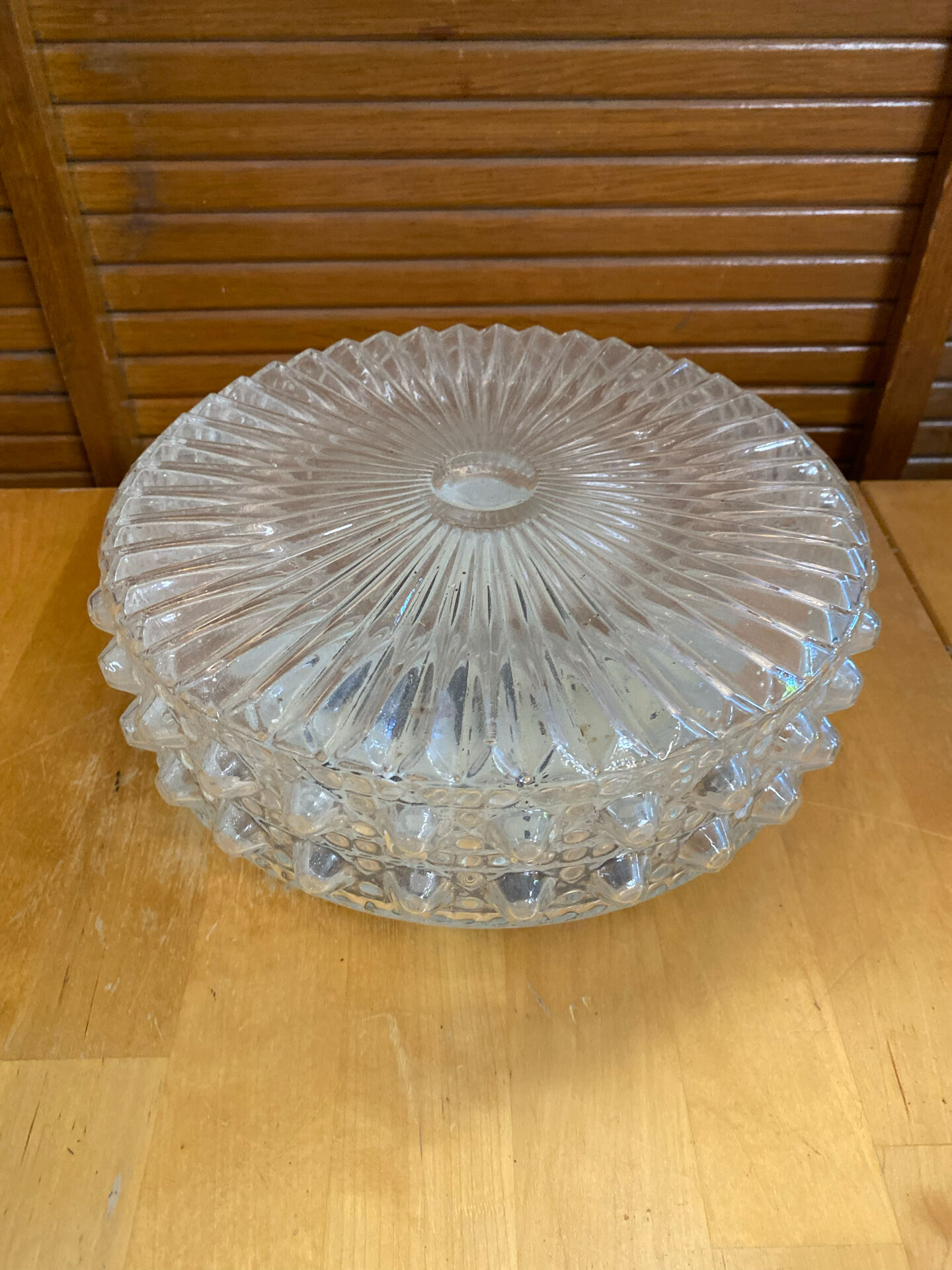 Vintage Black Metal Support + Moulded Glass Ceiling Light Fixture
