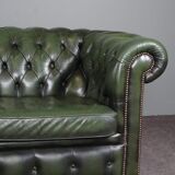 Chesterfield sofa in green cowhide leather