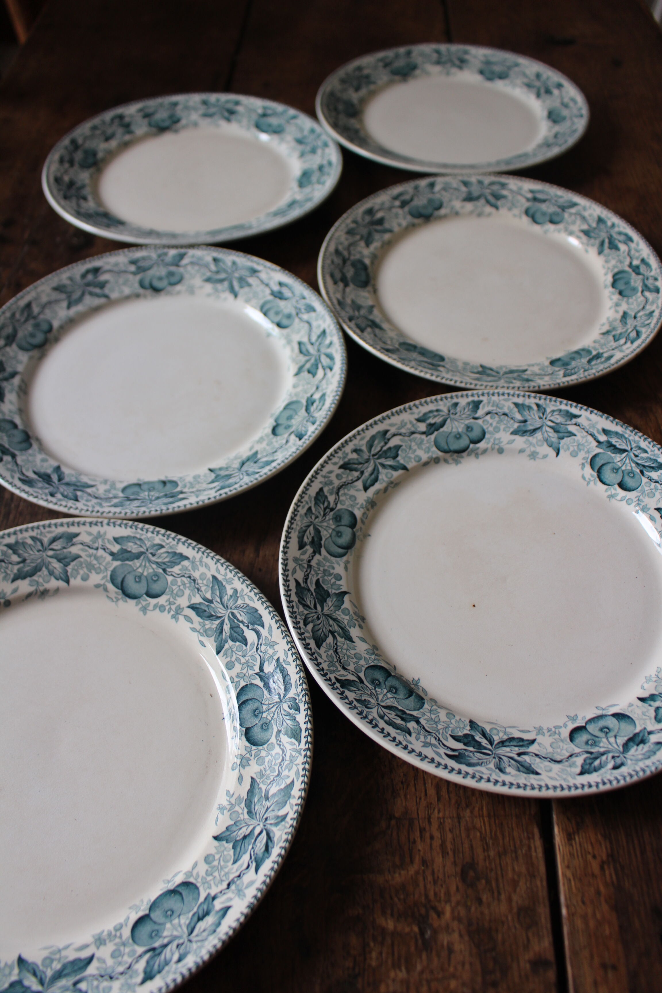 Set 6 plates flat Cherries blue Badonviller