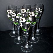Perrier Jouet set of 6 Anemone Cuvée Belle Epoque champagne flutes in Gallé enamelled crystal