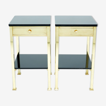Pair of bedside tables black lacquer brass 1960