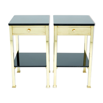 Pair of bedside tables black lacquer brass 1960