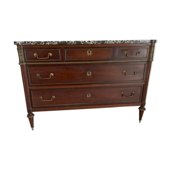 Commode en acajou et dessus marbre gris Ste Anne, fin XVIII ème