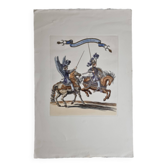 Gravure en couleur "Armiger et Ephebus Turca" d'après Silvestre et Chauveau, 36 x 56 cm