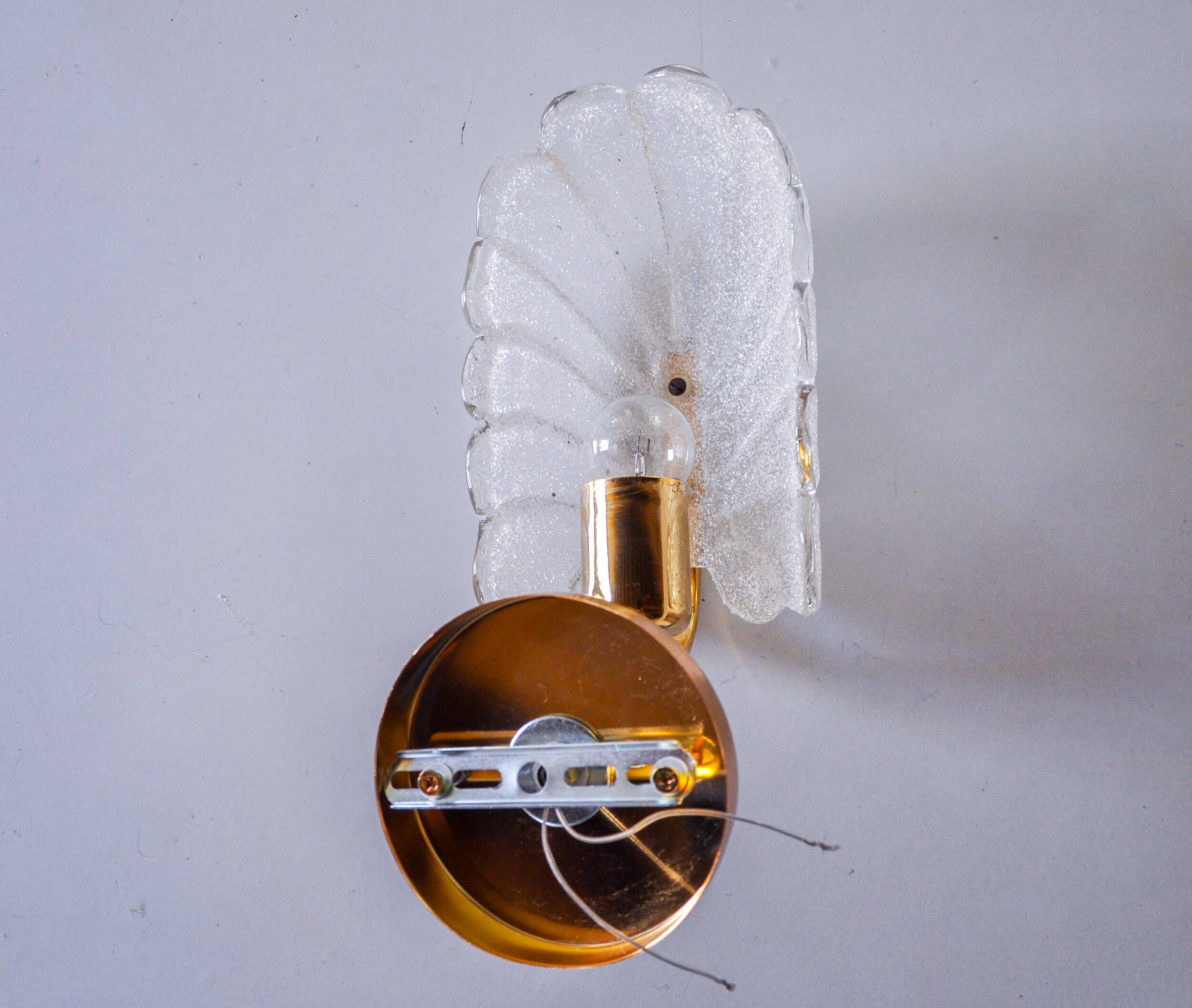 "Leaf" wall lamp by Lyfa, frosted Murano glass, Germany, 1970