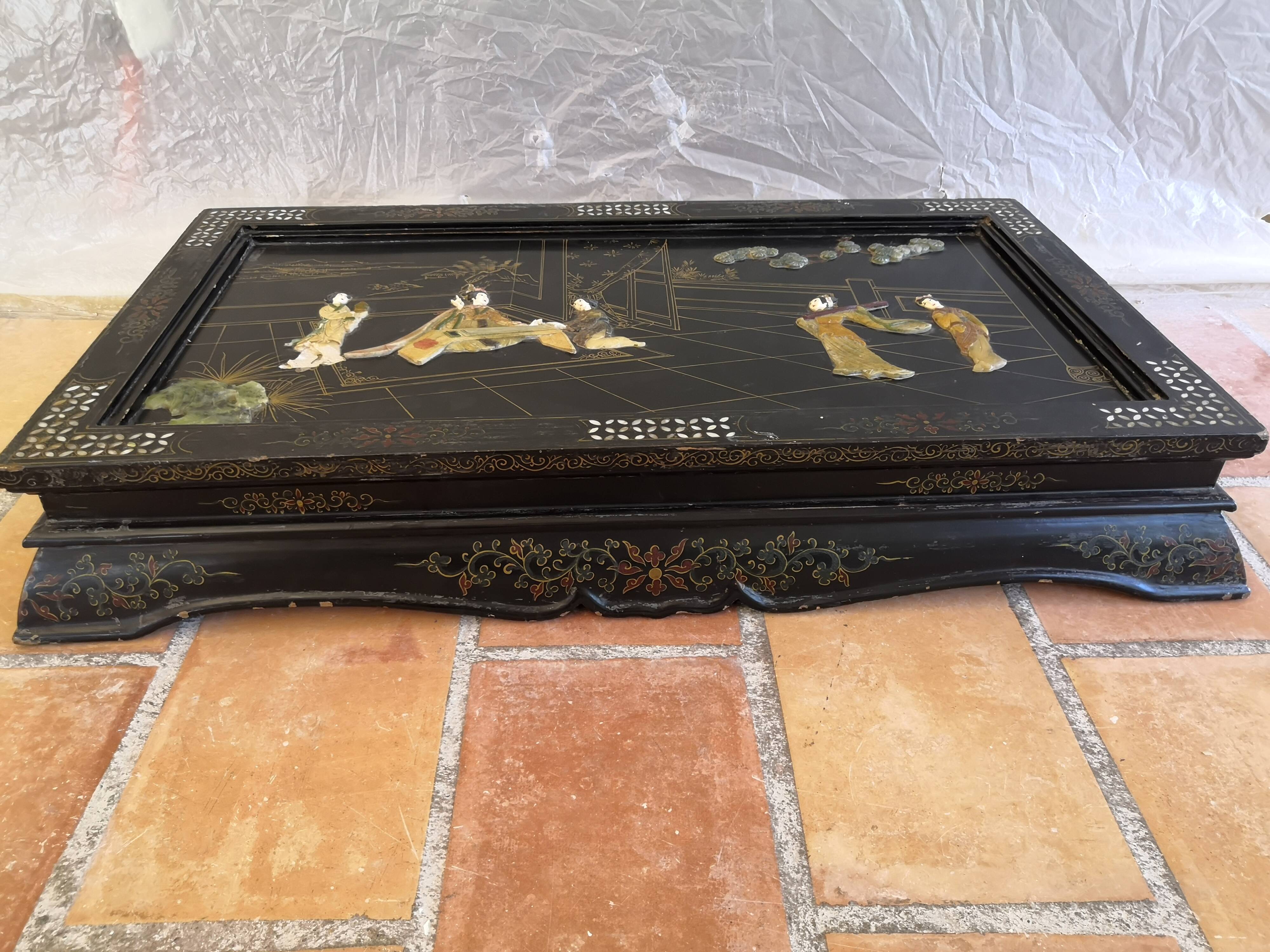 Old rectangular asian retractable coffee table