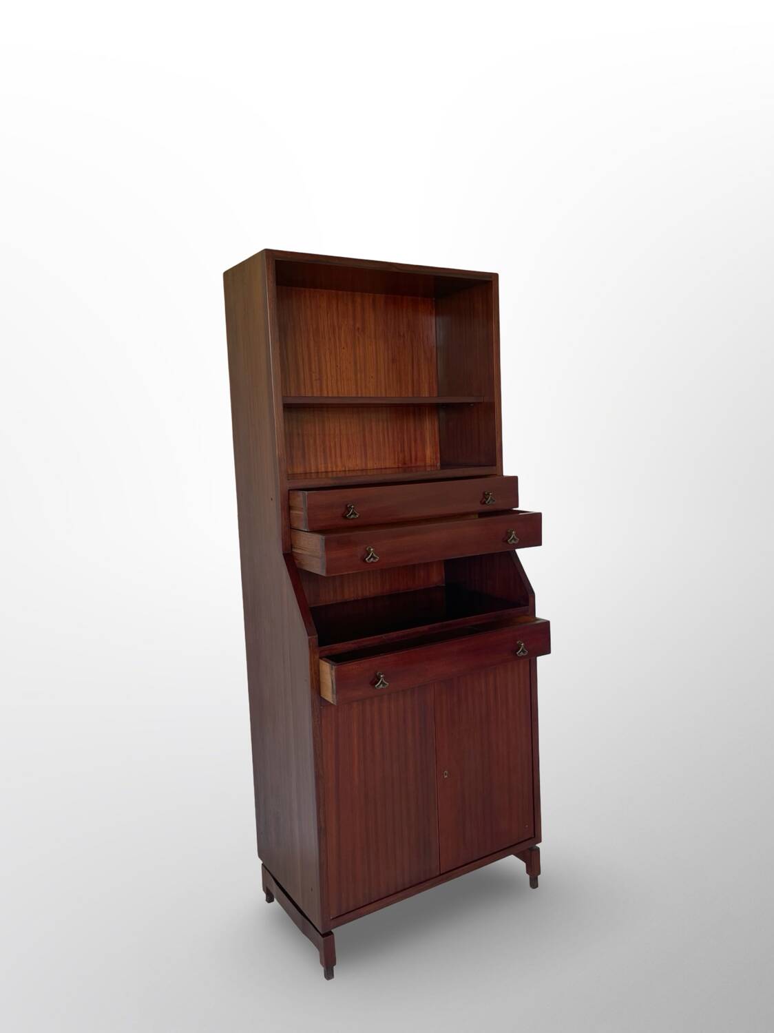 Bibliothèque italienne en bois et placage d'acajou, années 1960.