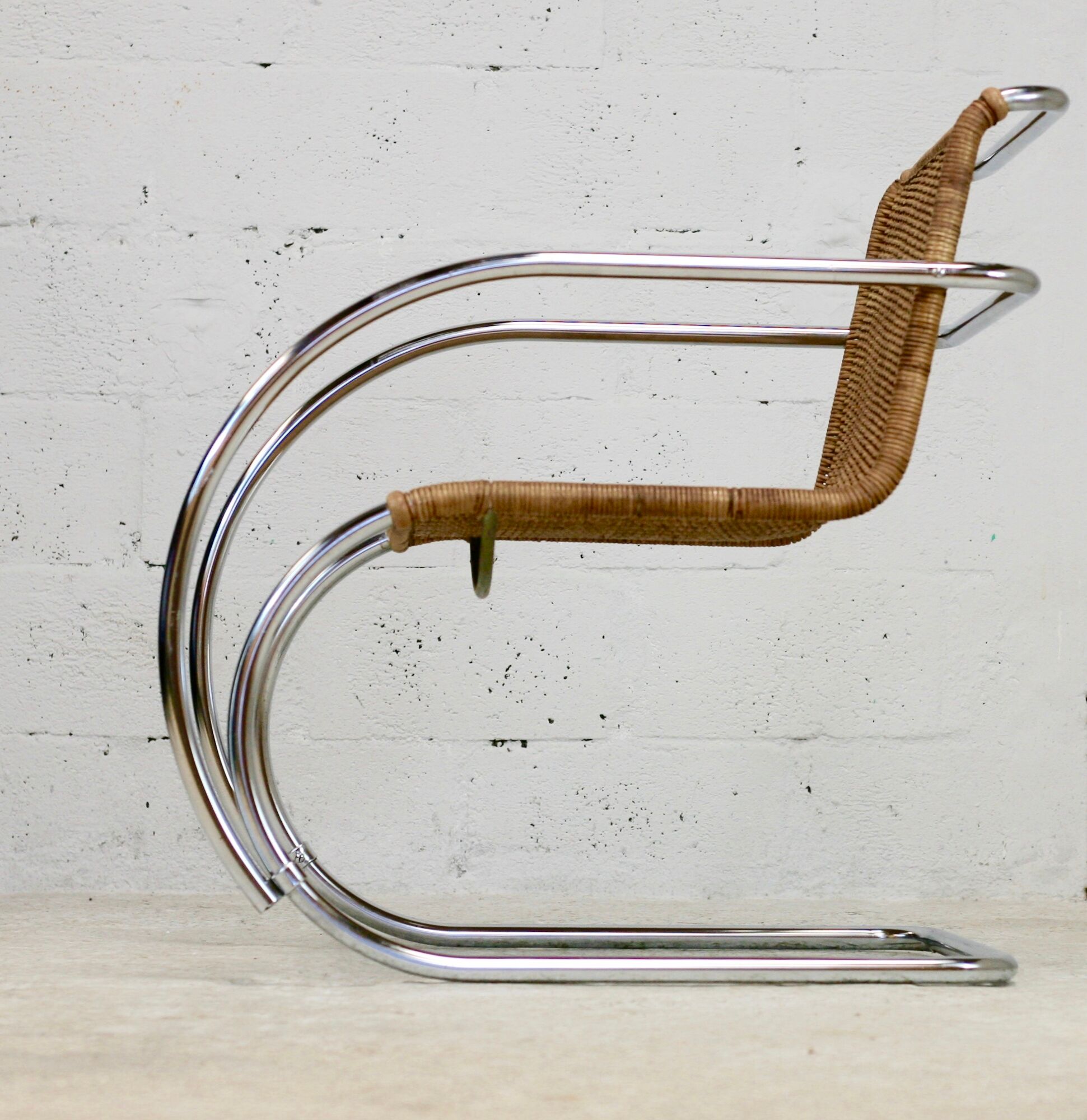 MR20 armchair, tubular chromed steel and rattan, Mies van der Rohe, circa 1960
