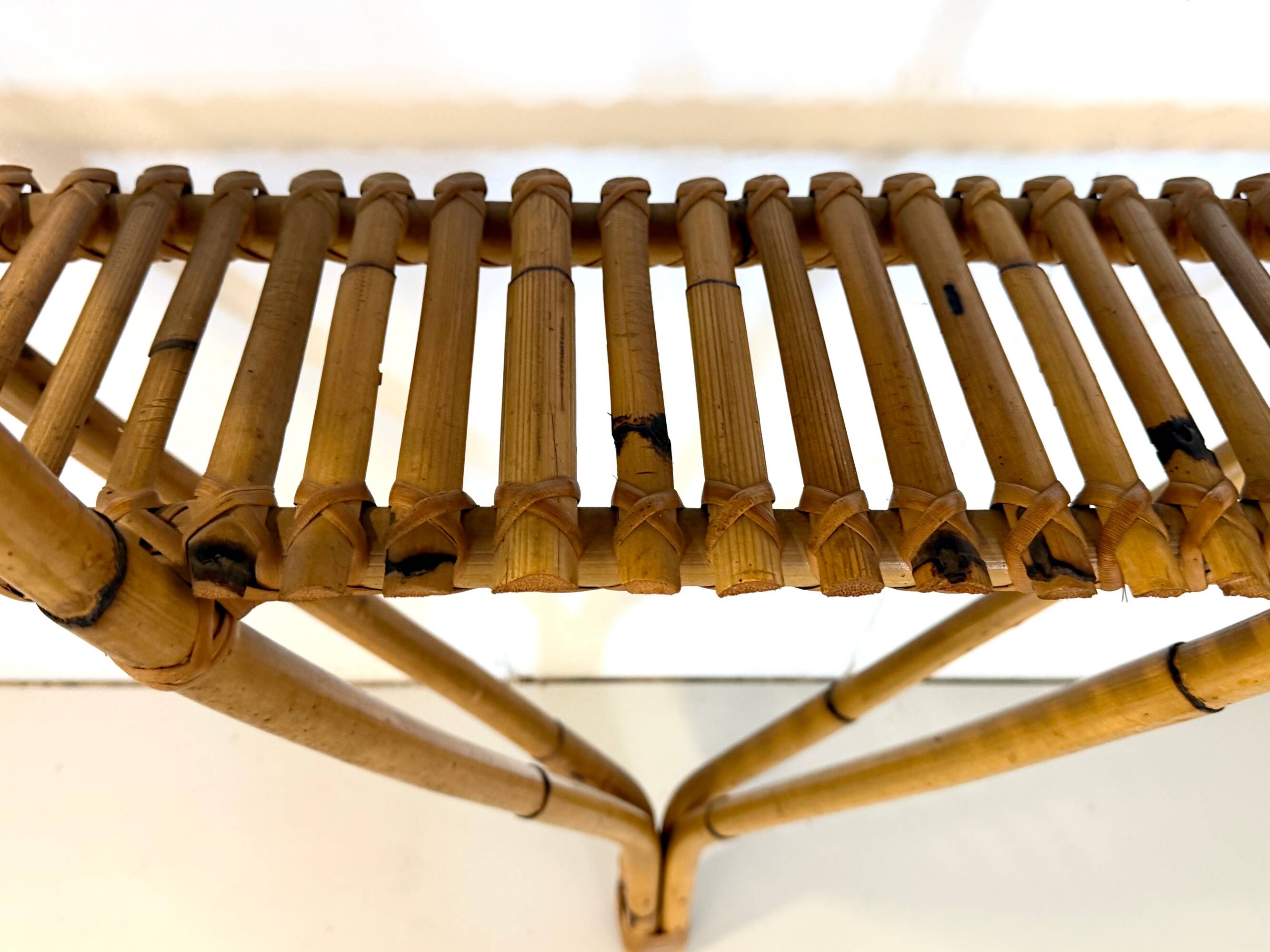 Bamboo and Formica Demilune Console Table with a Lower Shelf, Italy