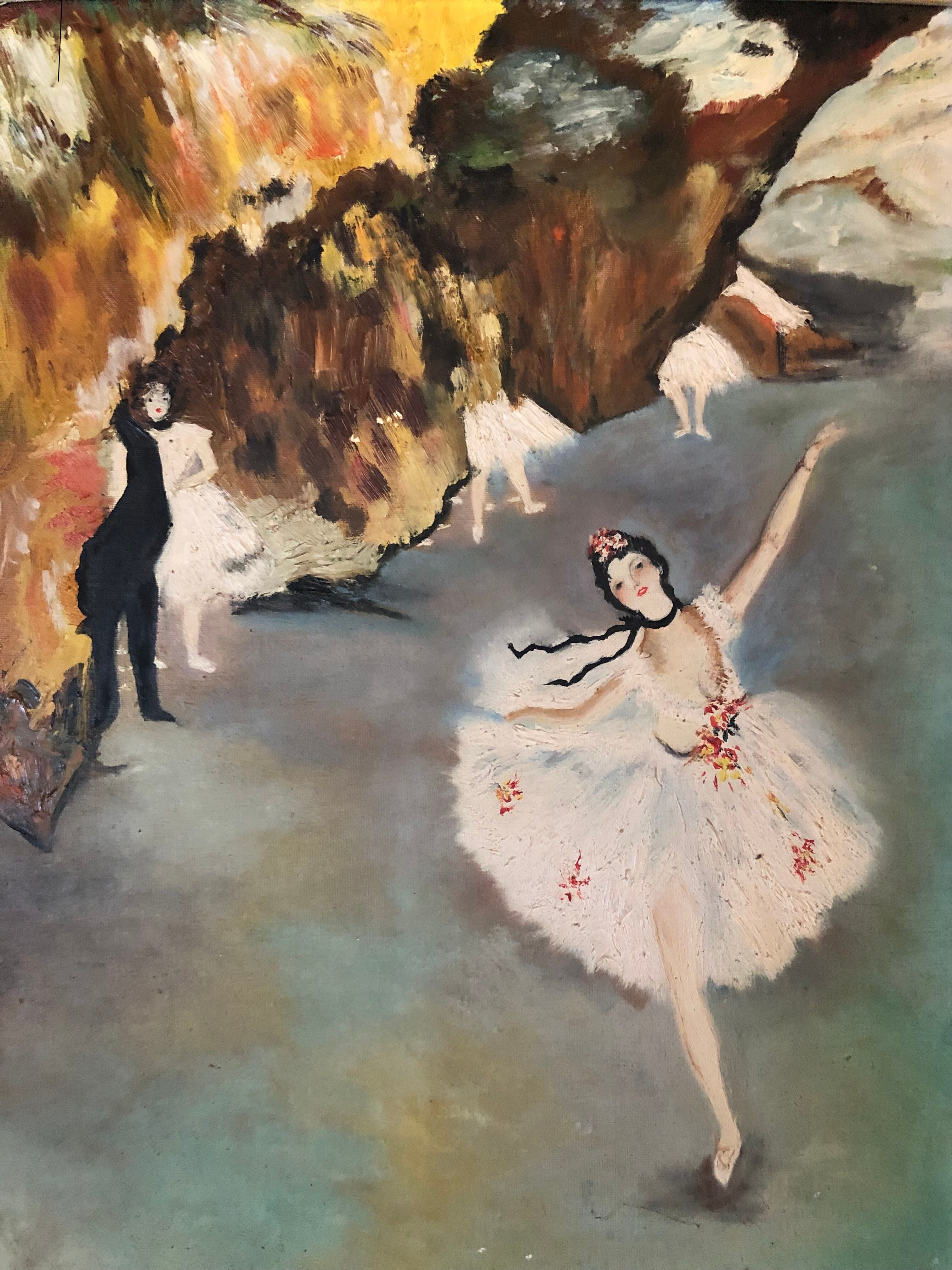 Huile sur panneau : danseuse