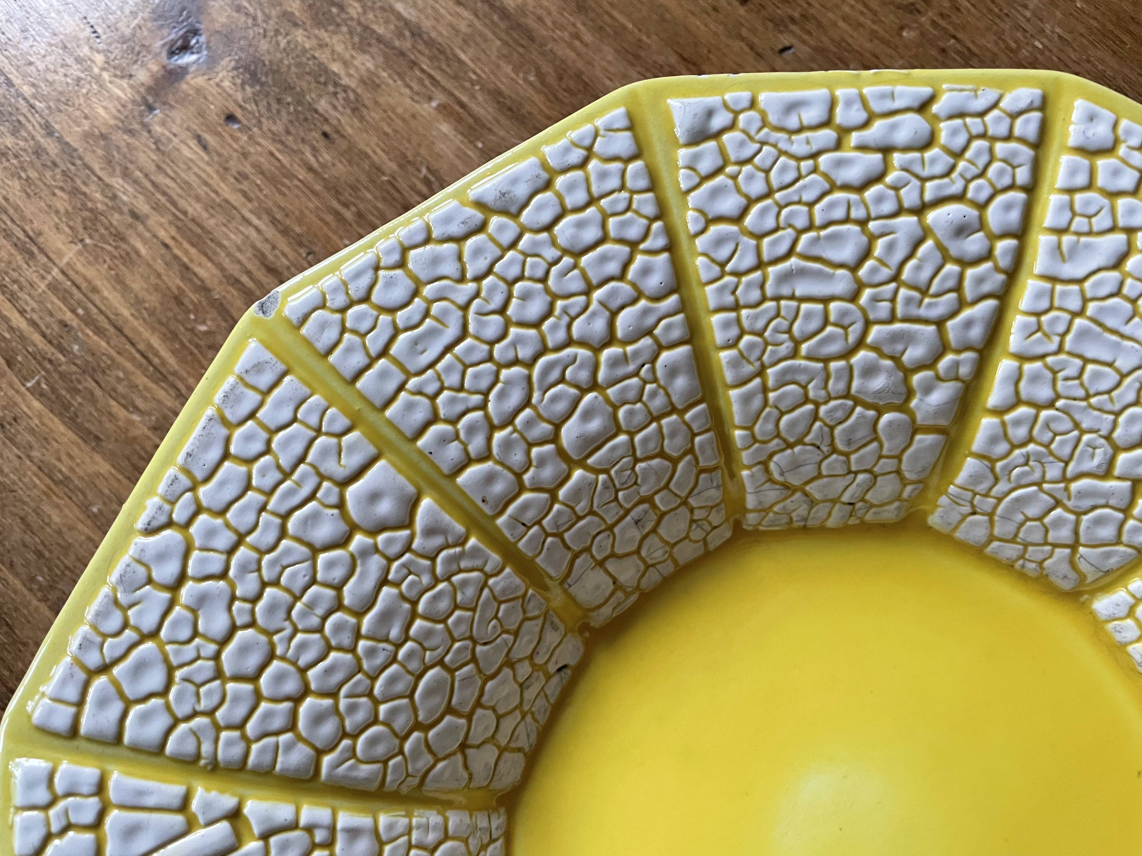 Old salad bowl, fruit bowl - yellow and white ceramic, vintage
