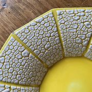Old salad bowl, fruit bowl - yellow and white ceramic, vintage