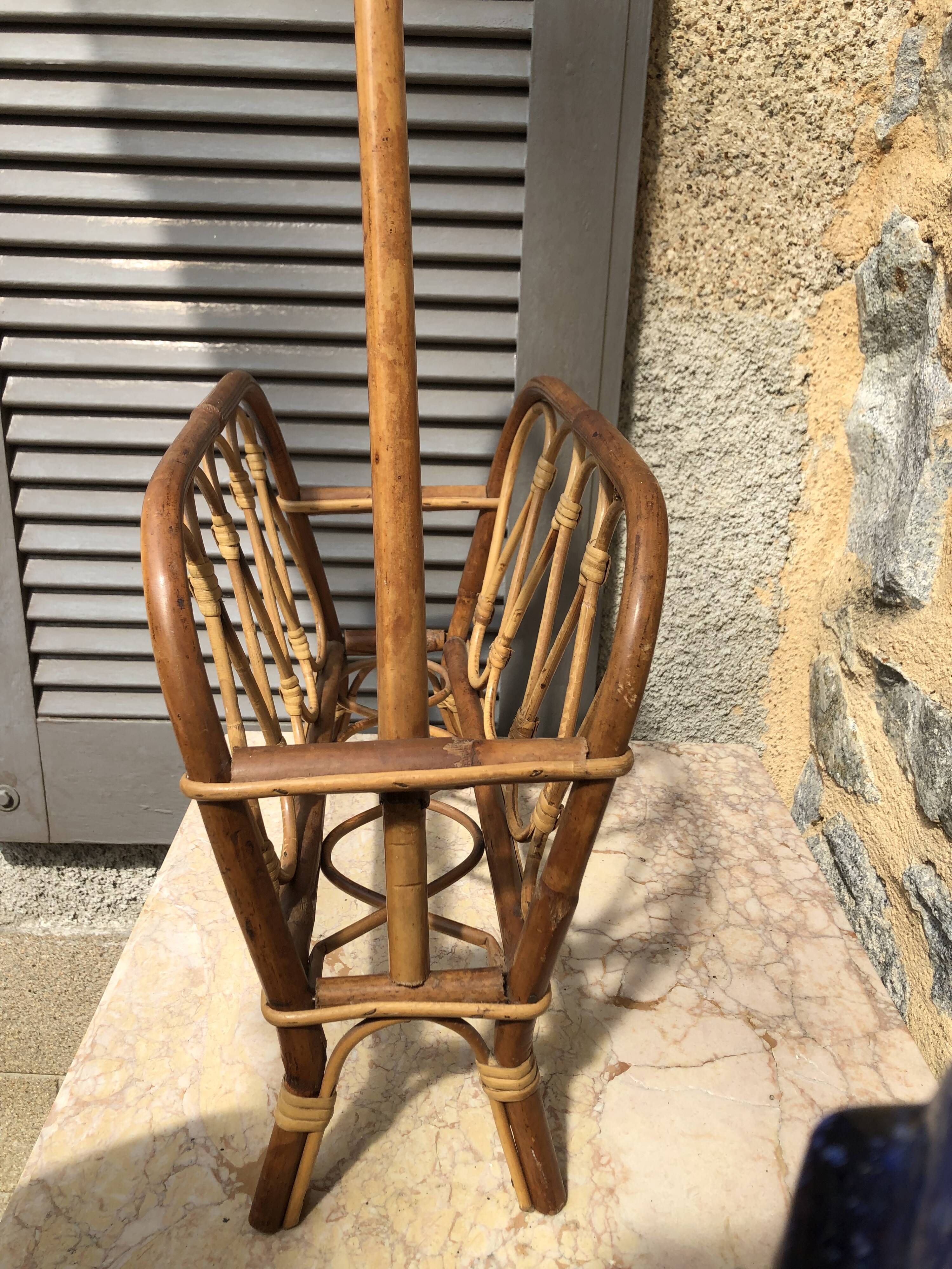 Magazine holder Bamboo and rattan vintage 1960