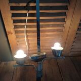 Lustre support inox globe tulipe verre Clichy rose