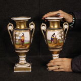 Pair of French XIXth century hand painted ceramic vases