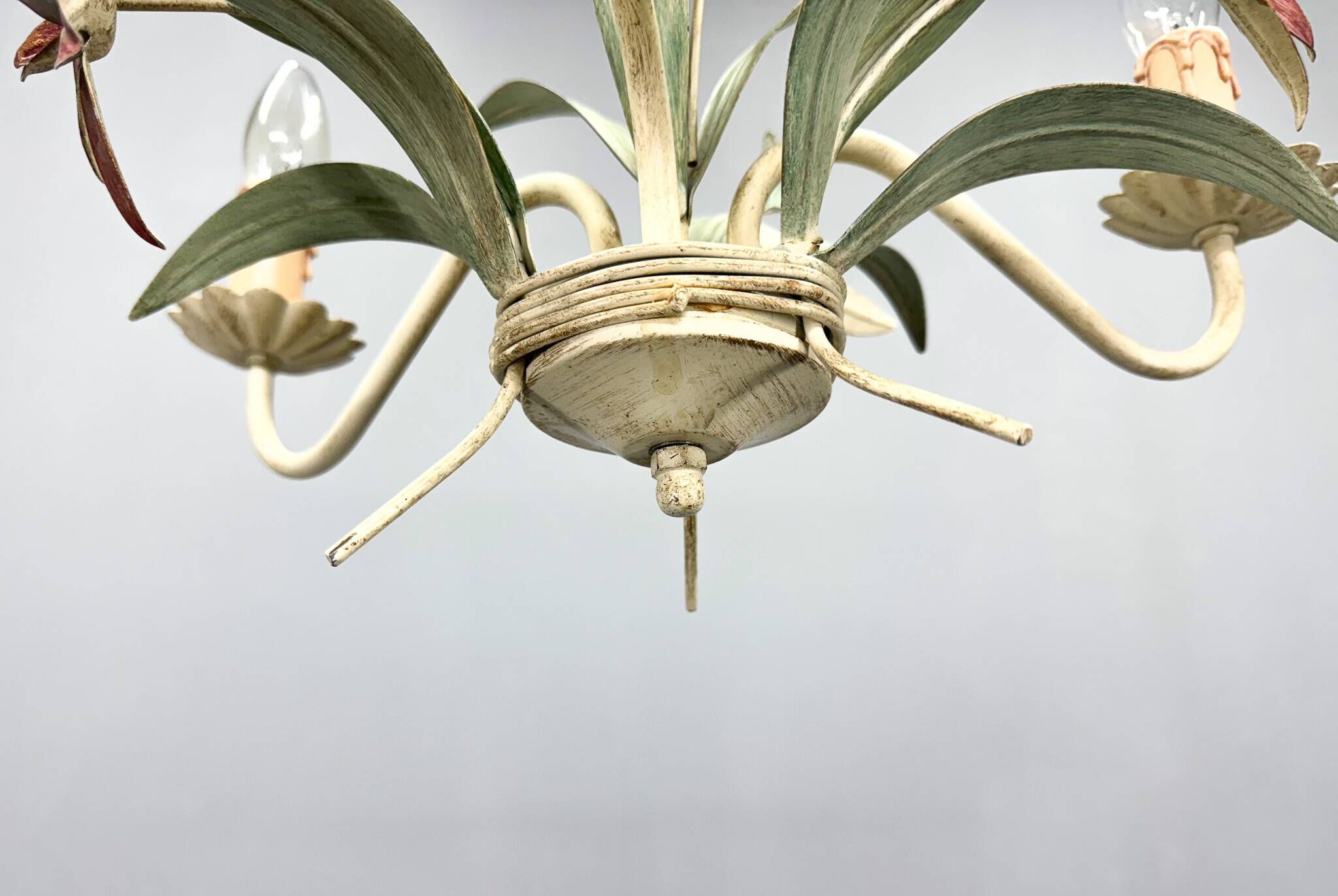 Vintage Metal Floral Chandelier, France, 1970's