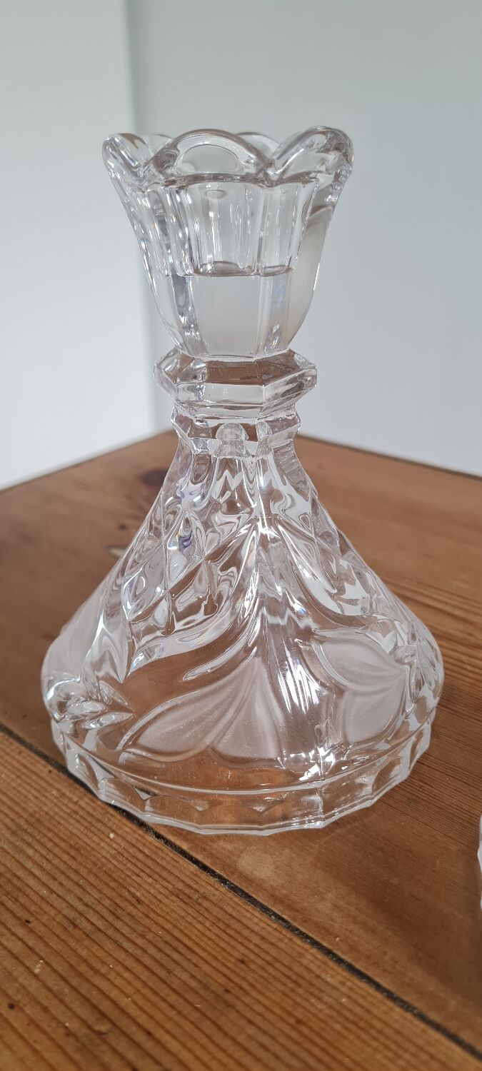 Pair of chiseled crystal candlesticks