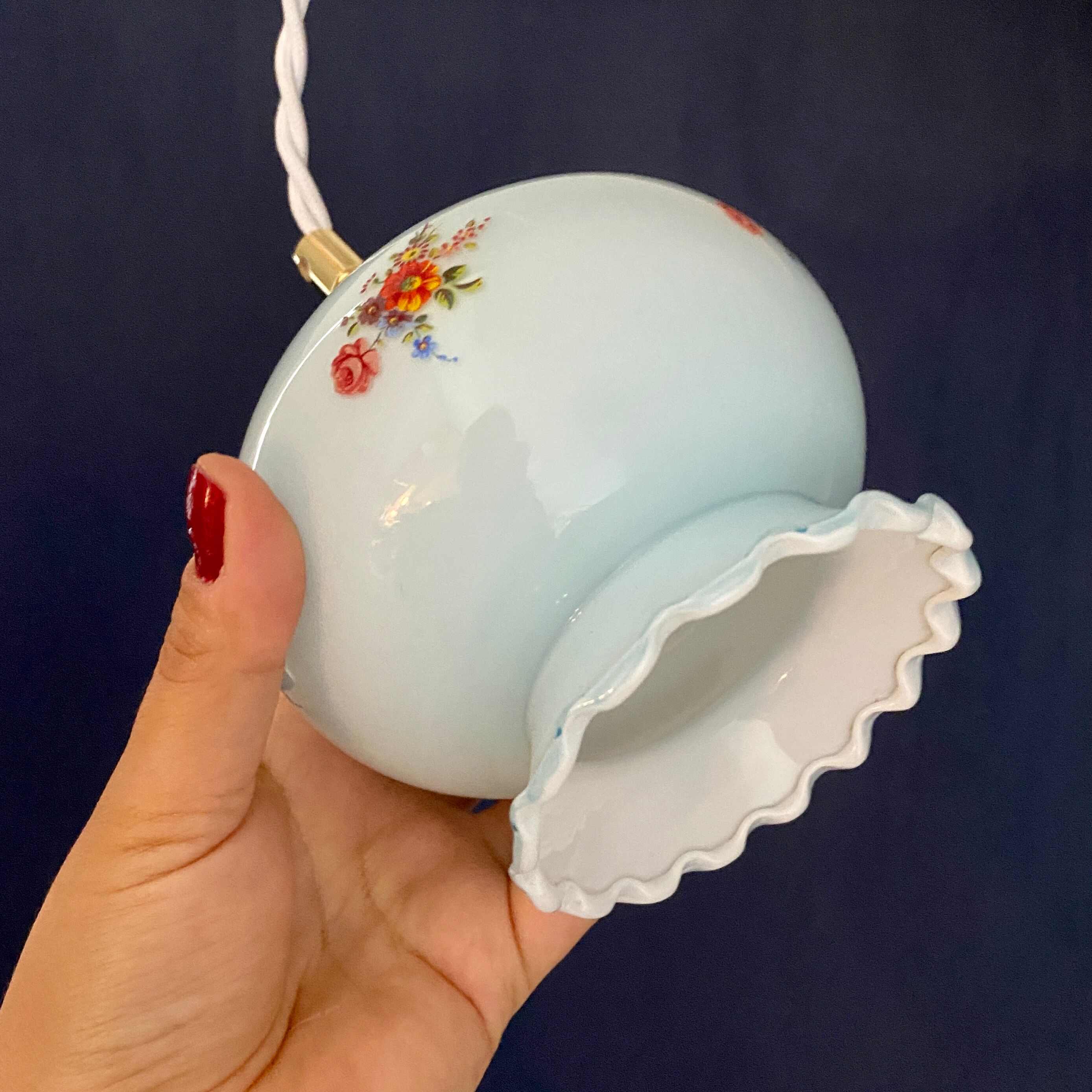 Vintage blue opaline tulip ride with flower design