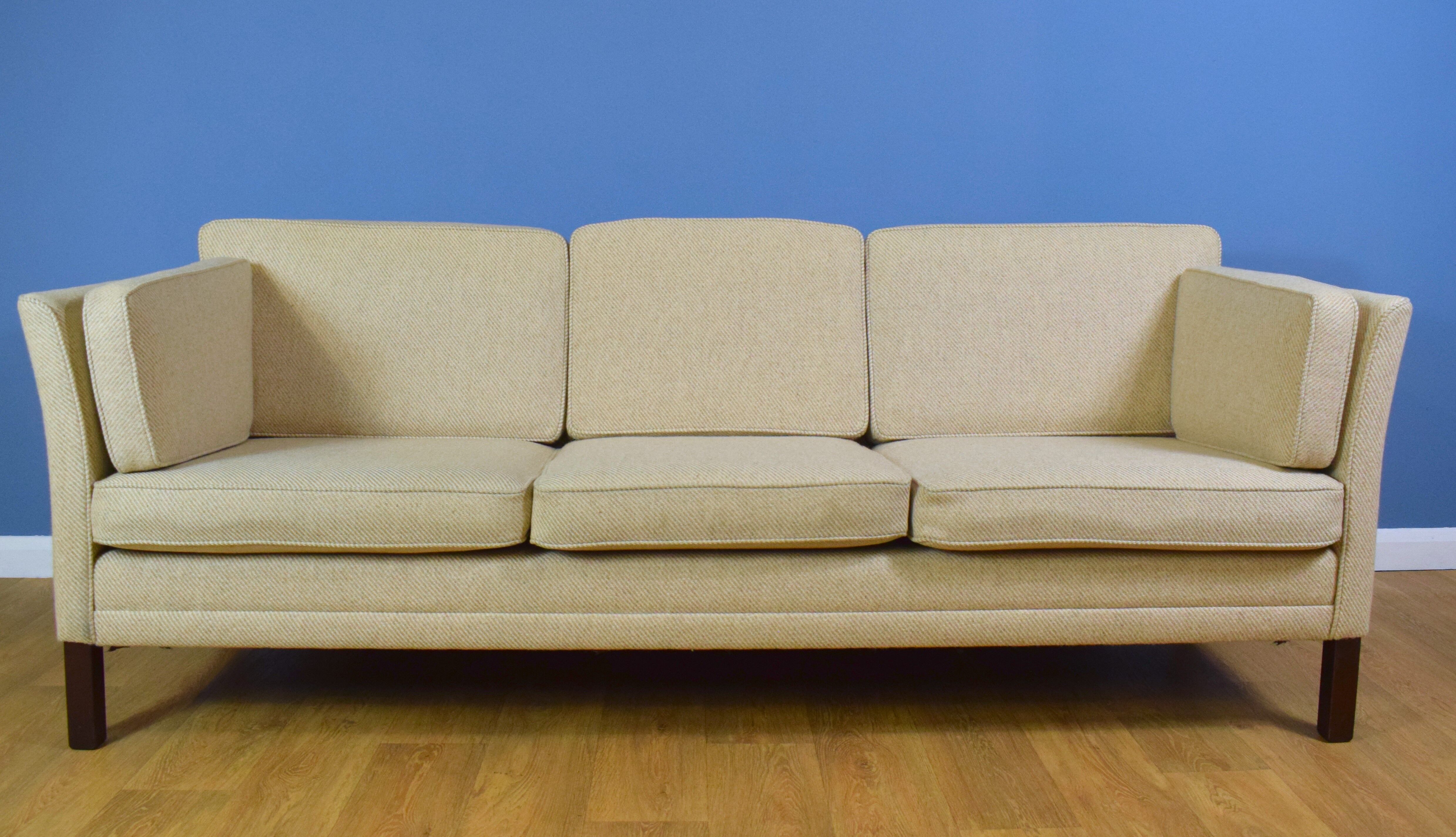 Mid century retro danish stouby style wool 3 seat sofa settee 1980s