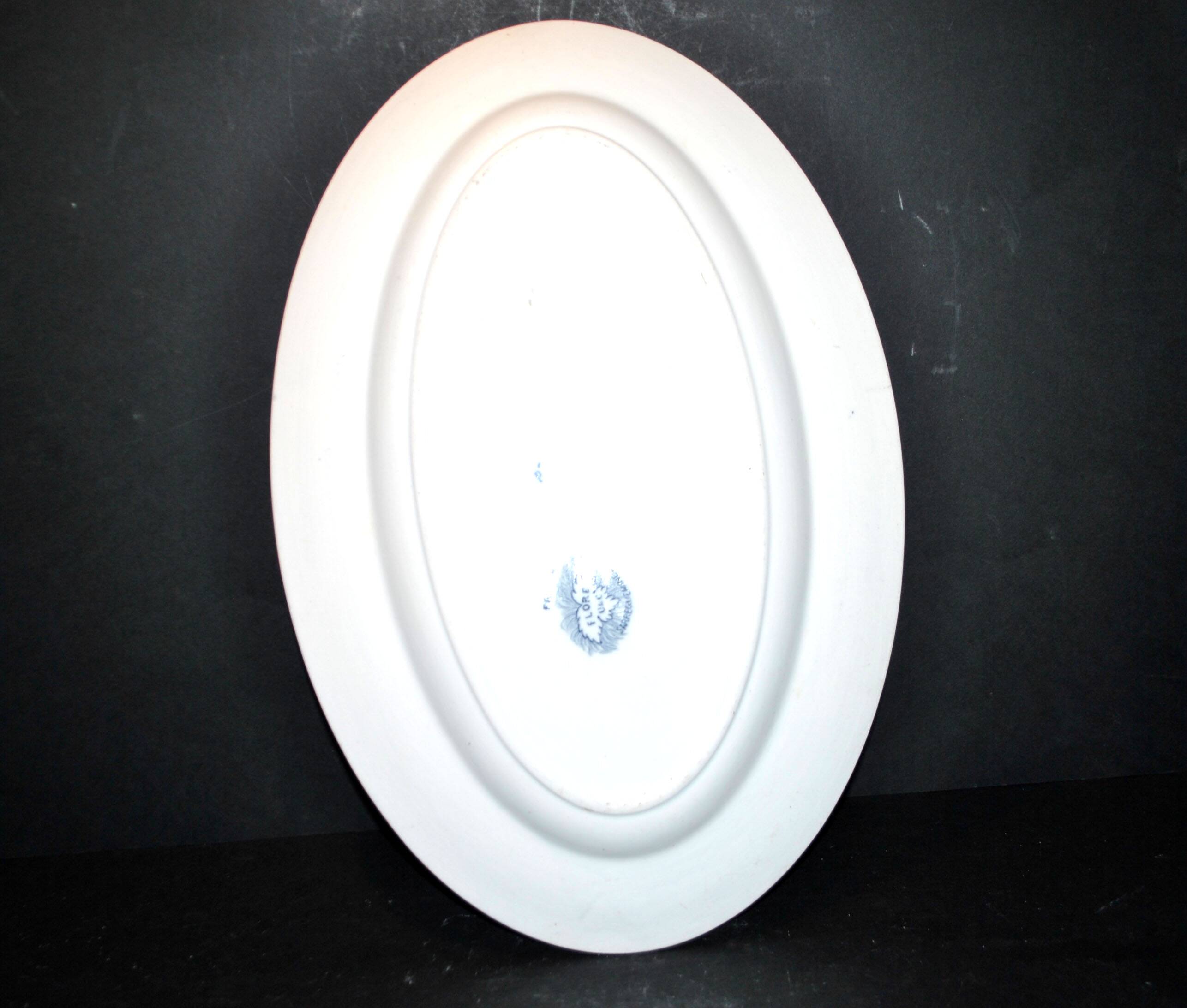 SARREGUEMINES FLORE Large Oval Platter with blue flower decoration U&C 36cm